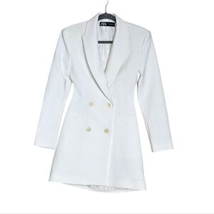 ZARA White Double‑Breasted Blazer Dress with Cut‑Out Back Long Sleeves XS